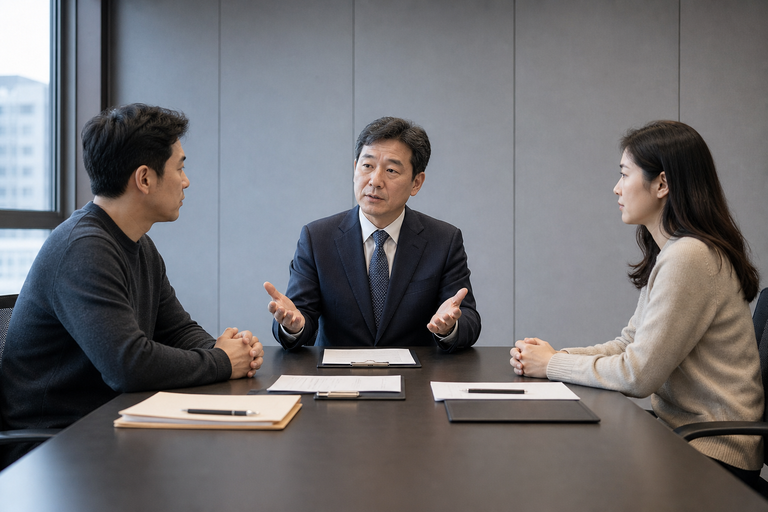 양육비 협의를 중재하는 회의 장면